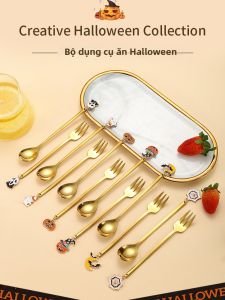 JINDONG | Halloween Custom Pumpkin Coffee Spoon Golden Dessert Fork 410 Stainless Steel
