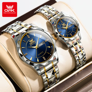 OPK couple watch waterproof original casual luxury stainless steel fashion diamond dial dual calendar display luminous blue jam tangan pasangan watch for women /men