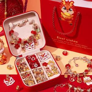 Handmade Red String Bracelet for Girls New Year 2025 Snake Year Crystal Gift Childrens Fashion Jewelry Retro Court Style