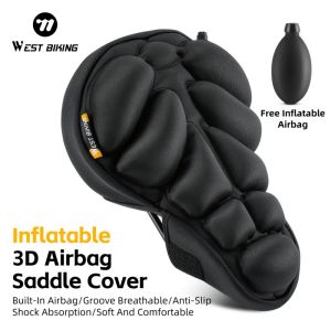 WEST BIKING Bicycle Seat Cover Inflatable 3D Adjustable Airbag Bicycle Saddle Waterproof Bike Cushion MTB Road Bike Accessories