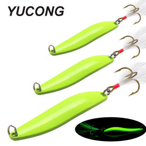 YUCONG Kim Loại Dạ Quang Thìa Spinnerbait Mồi Câu Cá 5-7-10-13G Phát Sáng Đầm Mồi Có Lông Vũ Móc Treble Cho Câu Cá Sông Đại Dương Hồ
