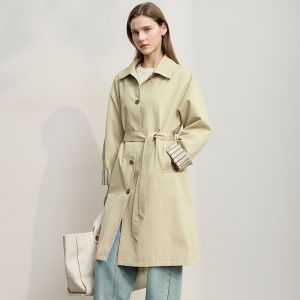 Áo Khoác Trench Dài Phong Cách Nhật Đơn Giản Màu Đối Chọi