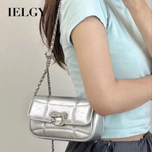 IELGY ห่วงโซ่กระเป๋าสะพายไหล่กระเป๋าสีเงินออกแบบเฉพาะรักแร้กระเป๋าหิ้วเนื้อผิวสูง