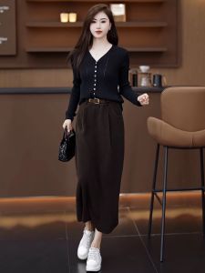Elegant Mid-Length A-Line Skirt High Waist Chiffon Polyester Womens Fashion Autumn Winter New Style Half-length Skirt