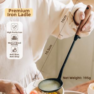 SHUEHO | High-end Complete Kitchen Set Walnut Wood Handle Fine Iron Ladle Spoon