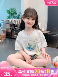 Girls New Chinese Style Short Sleeve Cotton T-Shirt Summer Childrens Clothing Pure Cotton Half Sleeve Little Girl Traditional Fashion Top
