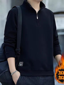 Thickened Fleece Hoodie Zipper Casual Long Sleeve Stand Collar Mens T-shirt Warmth Enhancement Garment for Autumn Winter