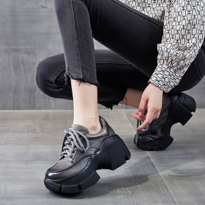 British Style Knotting Leather Martin Boots Thick Heel Slip-On Shoes Comfortable Soft Inner Pigskin round Toe Rubber Sole