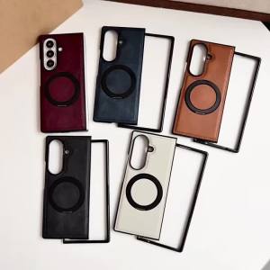 szhaiyu | Premium Rotating Bracket Leather Phone Case For Samsung Galaxy Z Fold 8 Ultra For MagSafe Magnetic Shockproof Cover