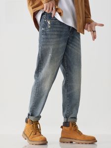 ROMON | Quần Jeans Denim Nam Romon Ống Thẳng Rộng Mùa Thu Đông Quần Dài Thường Ngày Thời Trang Cạp Trung Dày Có Nút Cài Nhiều Túi