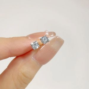 LAZO DIAMOND Four Prong Miracle Diamond Earrings in 9k White Gold