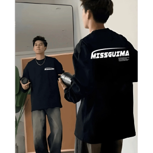 เสื้อยืดคอกลมแขนยาวทรงหลวมสไตล์อเมริกันสำหรับผู้ชาย ผ้าฝ้ายแท้ สีดำ ทรงหลวม ลำลอง ฤดูใบไม้ร่วง/ฤดูหนาว