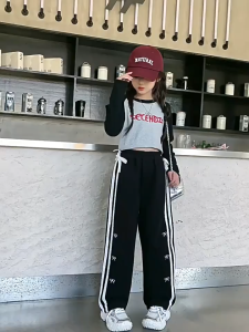 7-16yrs Kids Girls Jogging Pants Wide Leg Pants New Korean Style Baggy Trousers Street Pants High Quality Fabric Lace Bow Decoration Straight Leg Pants