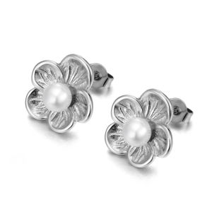 Lokaer Exquisite Pearl Flowers Design Stainless Steel Earrings Gold Plated Waterproof Quality Womens Jewelry For Daily E25058