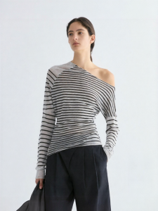 INSIS FEMME | Spring Cross-Shoulder Striped Knit Top