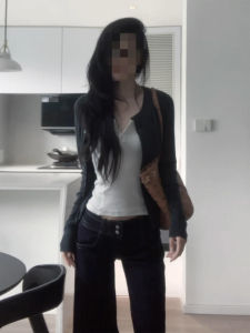 Ge·an·fei | Atmospheric Black Knit Cardigan Outerwear