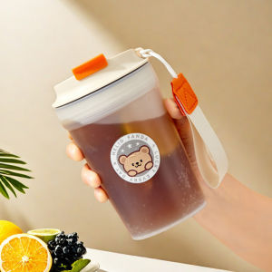WORTHBUY | Cute Leak-proof Plastic Water Cup Portable Travel Tumbler With Lid Rope 350ML Cold Hot Drinks Milk Coffee Mug For Kids Students