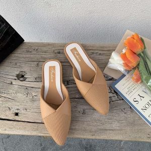 Summer 2025 Flat Low Heel Slip-On Womens Sandals Half Slippers Pointed Toe Lazy Persons Slippers Casual PVC Fiber Upgraded