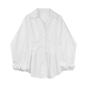 เสื้อเชิ้ตแขนยาวผู้หญิงไซส์ใหญ่ ดีไซน์เข้ารูป เอวเข้ารูป ผ่าหน้า เสื้อเชิ้ตทรงเข้ารูป แฟชั่นฤดูใบไม้ร่วง ทรงเข้ารูป