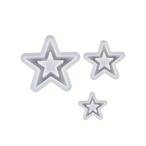 3PCS Star-Shaped Silicone Casting Molds 3D Hollow Star DIY Craft Molds for Epoxy Resin Plaster Home Christmas Decorations