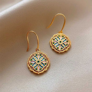 New Chinese Style Monet Garden Oil Painting Earrings Luxury Sensation Elegant Vintage Large Size Ear Jewelry Accessories
