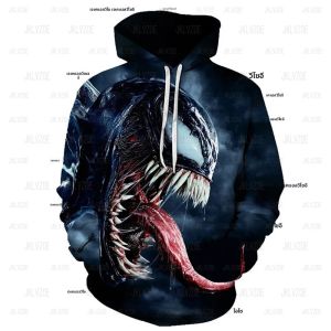 เสื้อมีฮู้ดลำลองพิมพ์ลาย Venom 3D วินเทจมีฮู้ดกีฬามีฮู้ดแขนยาวสำหรับเด็กผู้ใหญ่ฤดูใบไม้ร่วง