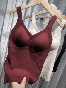 Áo Ba Lỗ Lót Lông Cừu Ấm Áp Cổ Chữ V Thời Trang Có Đệm Ngực Cho Nữ Mùa Thu Đông Phong Cách Mới Áo Khoác Ngoài Thường Ngày