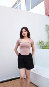 Square Neck Top Polos / Blus Kerah Kotak Polos / Crop Top Wanita 6032