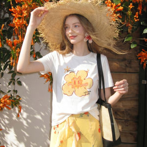 Hand-drawn Flower Print Summer T-Shirt