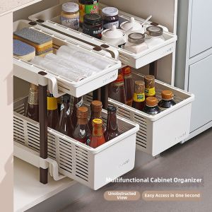 Vintage Multi-layer Adjustable Drawer-style Storage Rack Kitchen Shelving Unit