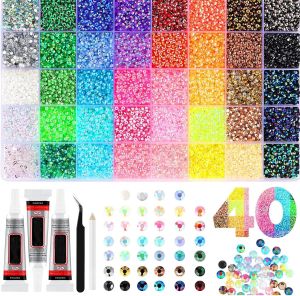 Colorful DIY Resin Rhinestone Kit Multicolor 3mm Flatback Gems with Tools and Glue for Nail Art Clothing Phone Cases Crafts