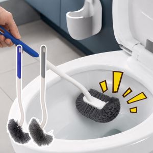2Pcs Wall Hanging Curved Head Toilet Brush No Dead Corner Deep Cleaning Tool
