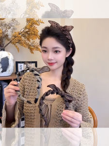 ผ้าพันคอลายผีเสื้อสไตล์เกาหลีฤดูใบไม้ร่วง ทรงสูงสำหรับผู้หญิง คลิปผมสไตล์วิทยาลัย หัวเข็มขัดประดับผมแบบใหม่