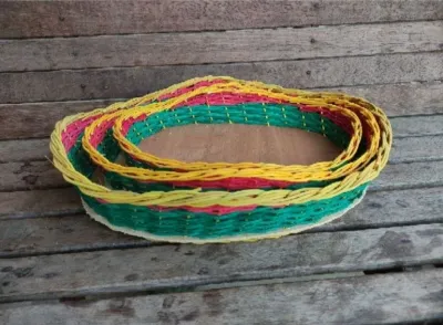 keranjang rotan model ombak sepaket isi 3