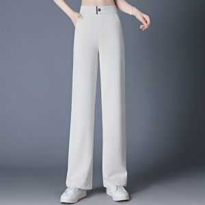 Slim Wide Leg Pants High Waist Ice Silk Thin Straight Drapey Summer New Style Womens Casual Trousers Fashionable 2025