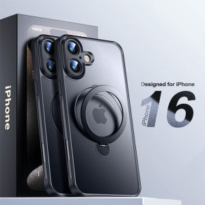 เคสโทรศัพท์ขาตั้งแหวนหมุนได้360 ° สำหรับ iPhone 16 15 14 13 12 Pro Max สำหรับ MagSafe เคสแบบมีขาตั้งได้เคลือบด้านโปร่งแสงแม่เหล็กสำหรับ iPhone 16 Pro Max Plus เคสกรอบกันกระแทกทหาร