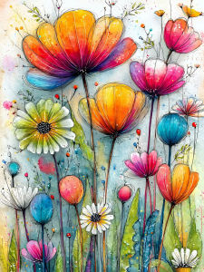 Huacan Full Square Round Drill Diamond Painting Multicolor Wildflowers Diamond Embroidery Art Picture Of Rhinestones