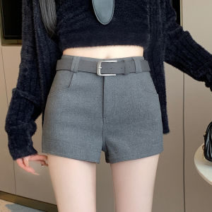 High Waist A-Line Wide Leg Woolen Shorts Womens Casual Outerwear Boot Pants Commute Style Korean Version Spring Autumn