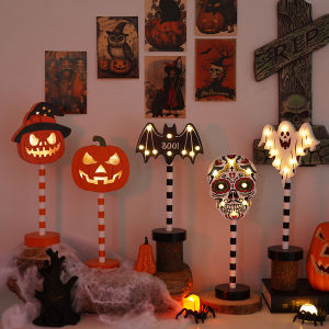 Halloween Decorations Pumpkin Lamp Modeling Lamp Layout Desktop Decoration Bat Ghost Skull Wooden Small Night Lamp