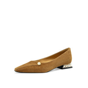 รองเท้าส้นเตี้ย ULOVAZN สไตล์ฝรั่งเศสสีแดงสง่างามสำหรับผู้หญิง ทรงหัวแหลม ทรงหัวมน พื้นรองเท้า PU สวมใส่สบาย