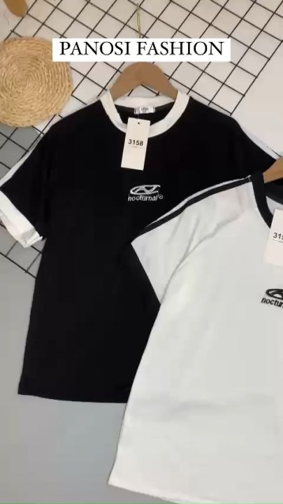 Áo thun babytee áo thun dáng ôm cổ tròn áo phông ngắn tay cổ viền phối màu đen trắng PANOSI - A39