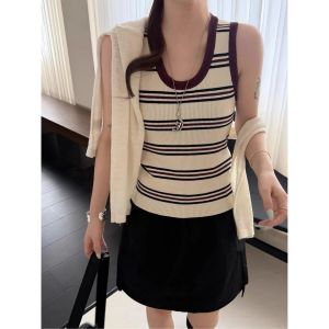 YUEZHONGWEI | Áo Ngực U-neck Sọc Đan Mỏng Hợp Thân Mùa Hè
