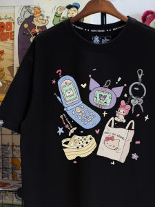 Summer Trendy Pure Cotton Short Sleeve T-Shirt Womens Black Top Cool Sweet Style Student Casual Loose Fit Printed Tee