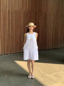 White Summer Slimming Dress with Spaghetti Straps