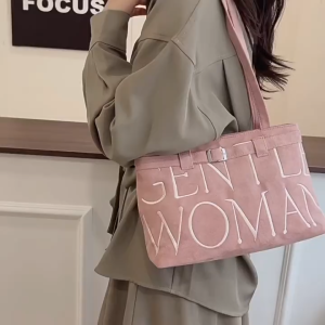 Korean style Suede Tote Bags For Women Large capacity Letter Embroidered Shoulder Bag For Students