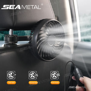 SEAMETAL พัดลมติดรถ 3 สปีดรถที่นั่งกลับพัดลมระบายความร้อนชาร์จ ยูเอสบี พัดลมหัวคู่ หมุน 360 องศา