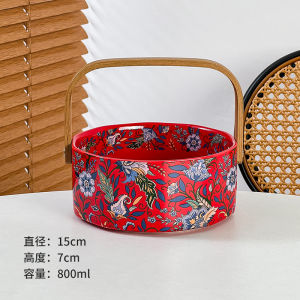 Handheld Ceramic Fruit Basket Vintage Chinese Style Snack Plate Dry Fruit Plate High Aesthetic Value Living Room Tea Table Home Use Fruit Basket Display Plate