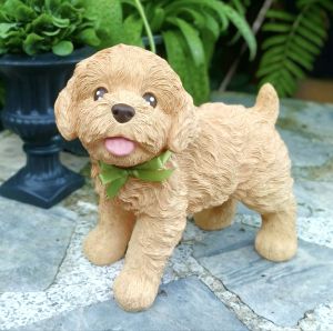 (จำหน่ายปลีก- ส่ง) ตุ๊กตาแต่งสวน หมาน้อยพุดเดิ้ล สีน้ำตาล/ สีขาว