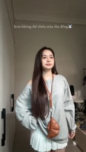 áo nỉ sweater nữ trễ vai áo hoodie lệch vai dài tay form rộng phong cách Hàn Quốc - xuongniTNT