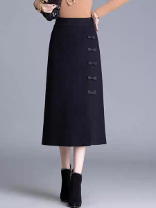 กระโปรงสั้นถักเอวสูงทรงตรง ทรงเข้ารูป ผ่าข้าง ผ้าถัก ฤดูใบไม้ร่วง ฤดูหนาว สไตล์จีนใหม่ เสื้อผ้าทำงานสำหรับผู้หญิง